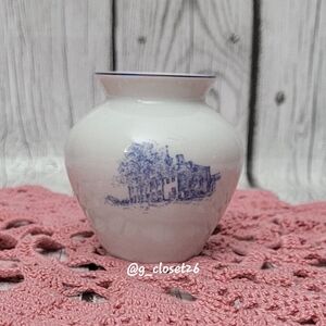 Vintage Leart Mini Vase Porcelain with Blue Transfer Print